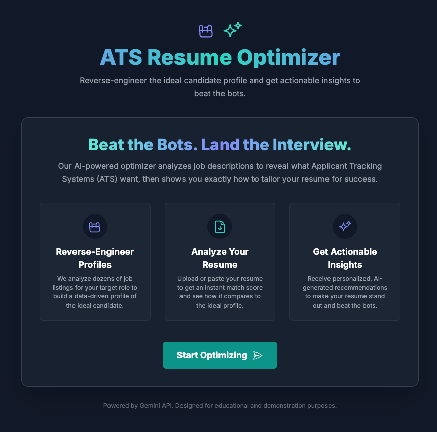 ATS Resume Optimiser starting screen