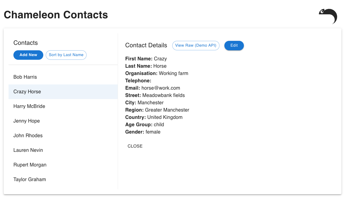 Contact list with real data shown in app