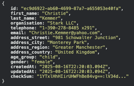 JSON formated raw data