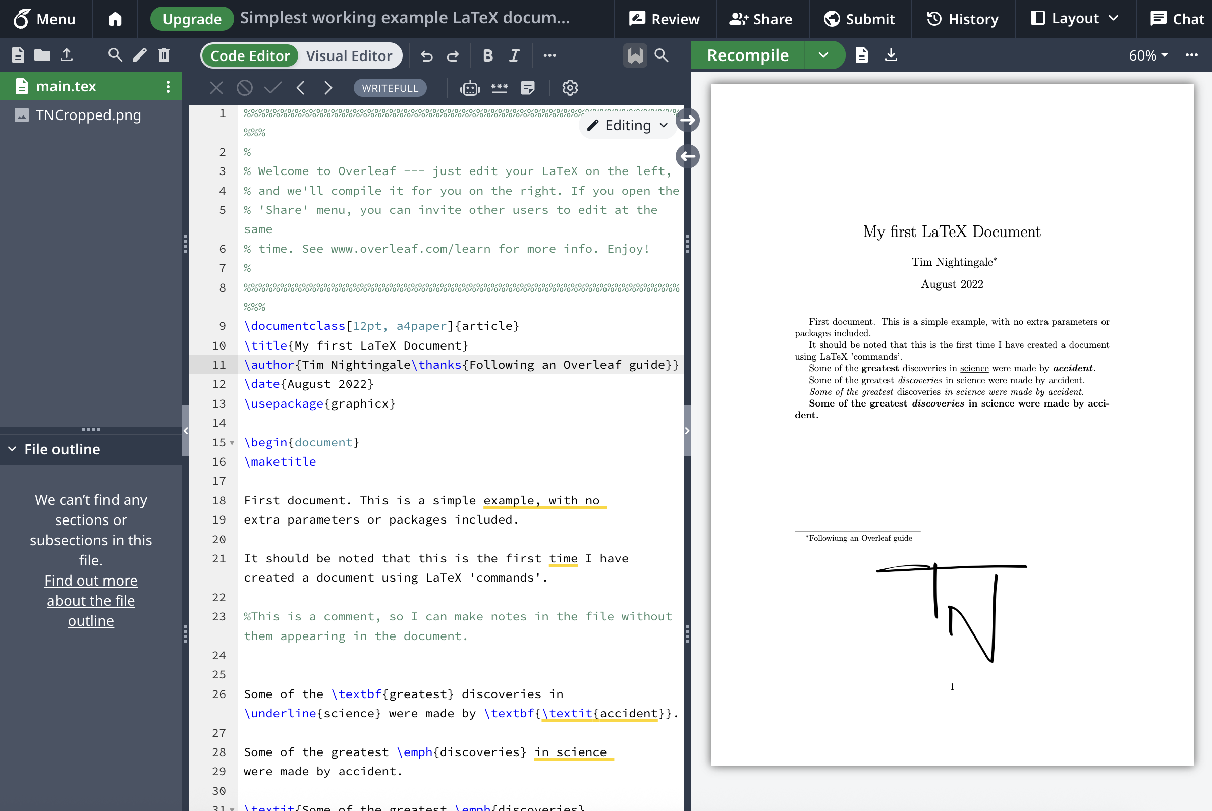 The overleaf user interface