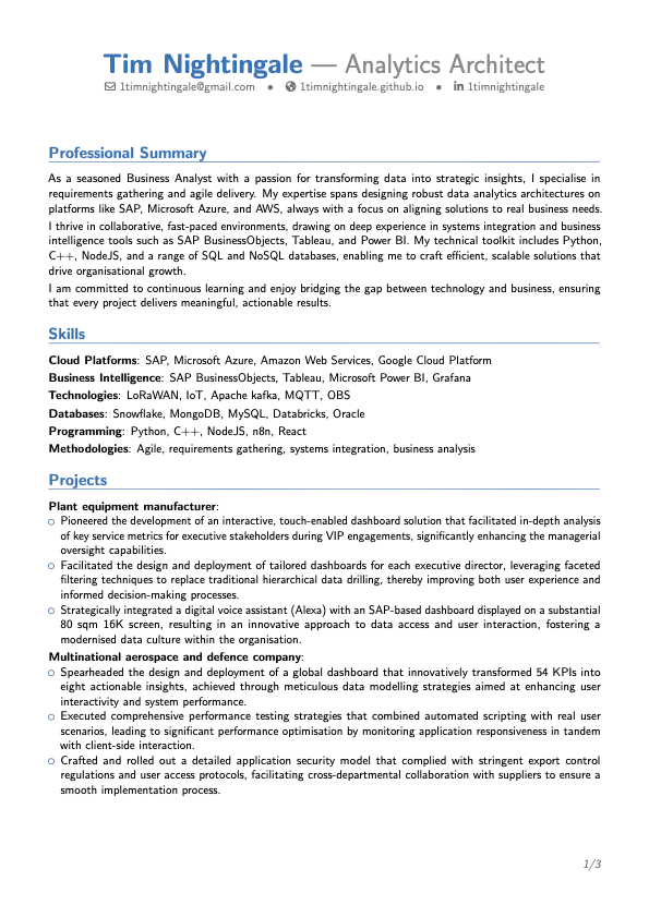 Front page of my latest CV